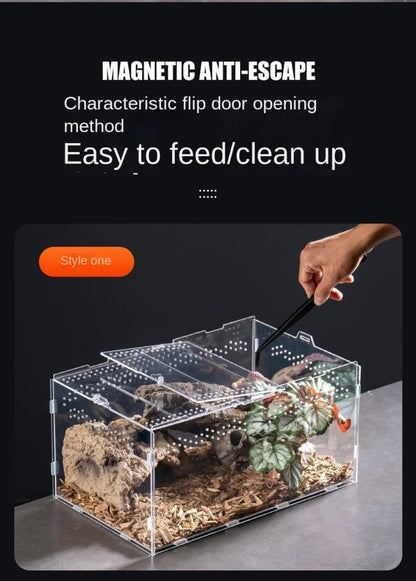 Durable Acrylic Reptile Habitat Anti-Escape Multiple Size Spider Feeding Case Clear Arboreal Lizard Breeding Box for Chameleon