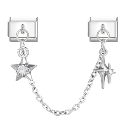 Tassel Chain Butterfly Flowers Star Moon Heart Zircon Italian Charm Links Fit 9mm Bracelet Stainless Steel DIY Jewelry Making