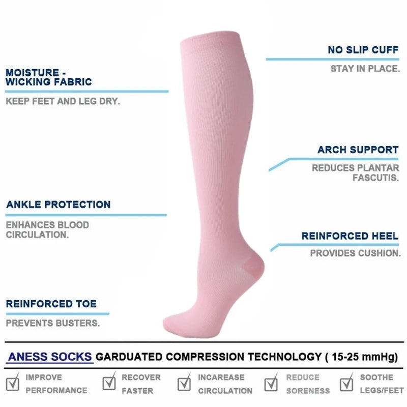 19 Styles Compression Stocking Blood Circulation Promotion Slimming Compression Socks Anti-Fatigue Comfortable Solid Color Socks
