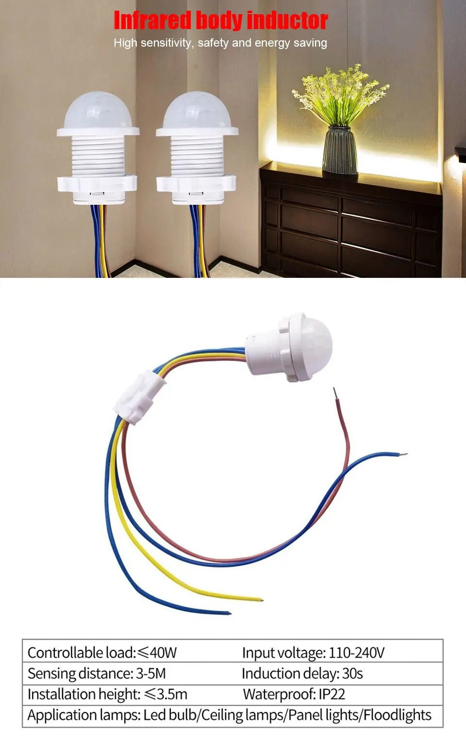 1/2PCS Smart PIR Sensor Detector Switch 110V 220V Human Body Infrared Motion Sensor Indction Auto On Off Light Switches