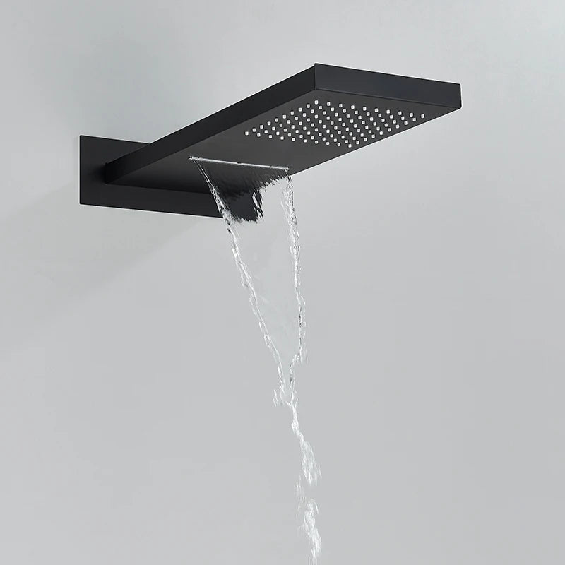 SHBSHAIMY Thermostatic Shower Faucets Bathroom Black Waterfall Shower Set Chrome Wall Mounted Three Ways Hot And Cold Mixer Tap