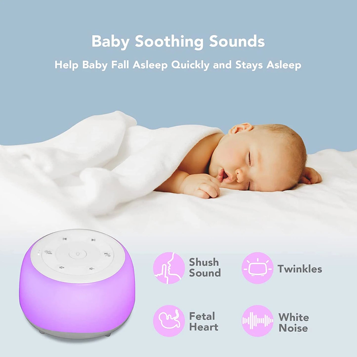MBZ203 White Noise Machine Sleep Sound Machine for Baby Sleep Soother 7 Colors Night Lights 34 Soothing Sounds Adjustable Timer