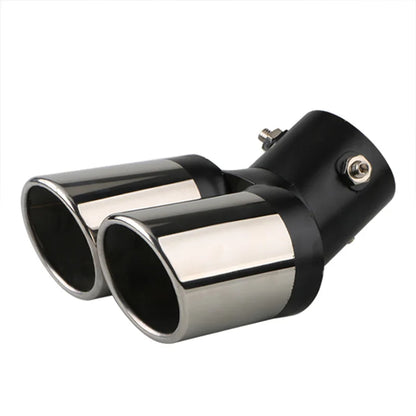 1PCS 2.5" Inlet Decoration Chrome Tail Pipe Car Styling Car Exhaust Trim Muffler Pipe Tail Stainless Steel Curved Double Outlet