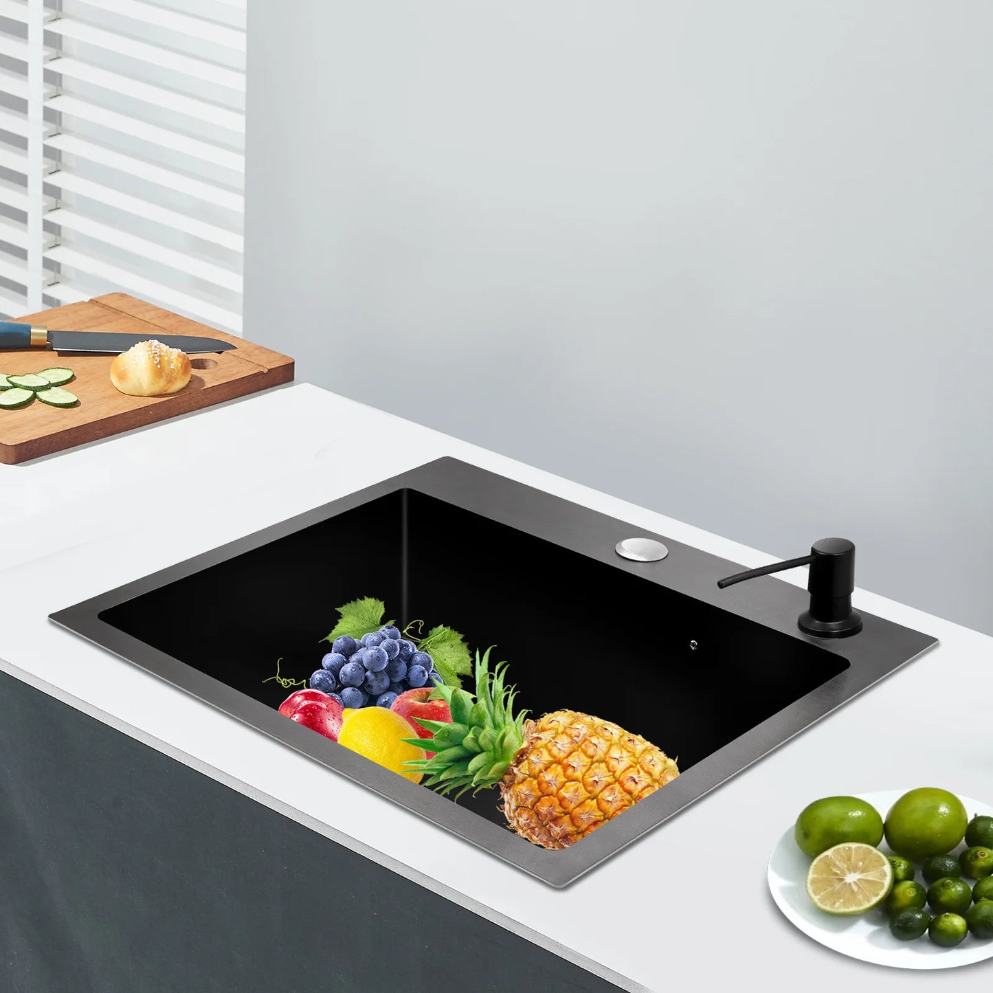High-Class Kitchen Sink Complete Set,45*40*20Cm,201 Stainless Steel Durable Large Capacity Clean Sink，Single Bowl Black Sink