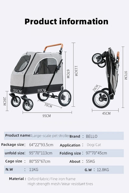 STLF(Ready to Ship) Manufacture Large Pet Stroller for Big Dog Safety Outdoor Walking Travel Foldable Trolley