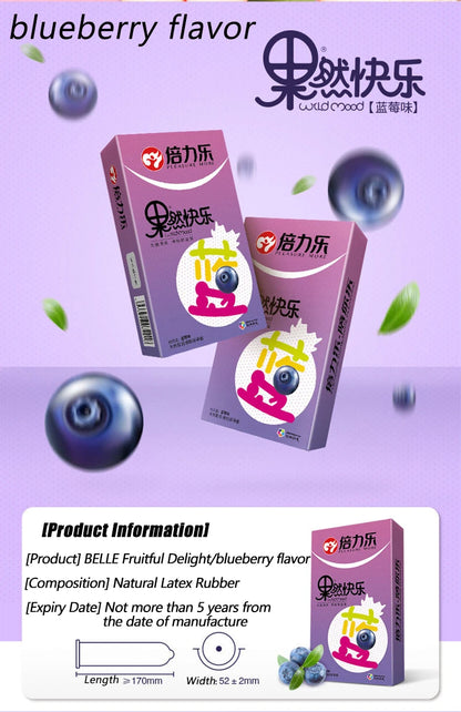 10pcs Fruit Flavor Condoms Sex Toy for Men Strawberry Blueberry Taste Penis Sleeves Ultra Thin Condom Adult Sex Product 18+