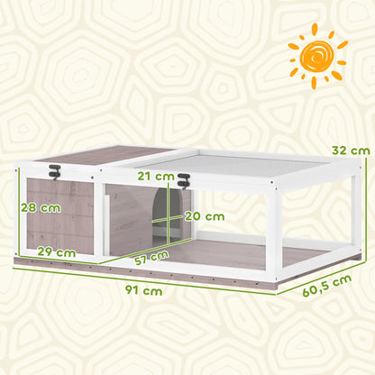 Wood Turtle House 91x60.5x32 cm with net blanket & removable transparent side panels for indoor and outdoor