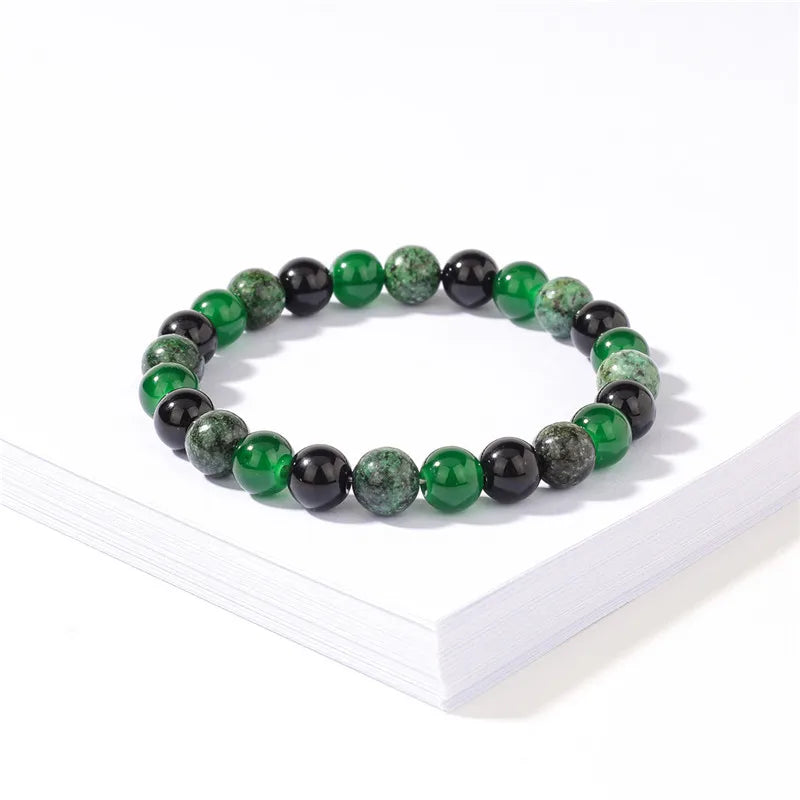 Fashionable 8mm Green Beaded Bracelet - Handmade Elastic Rope Bracelet - The Best Gift to Give