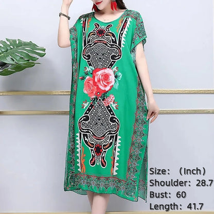 Casual Elegant Bohemian Printed Ethnic Style Retro Floral Woman Summer Street Wear Batwing Sleeve Loose Tunic Maternity Dress