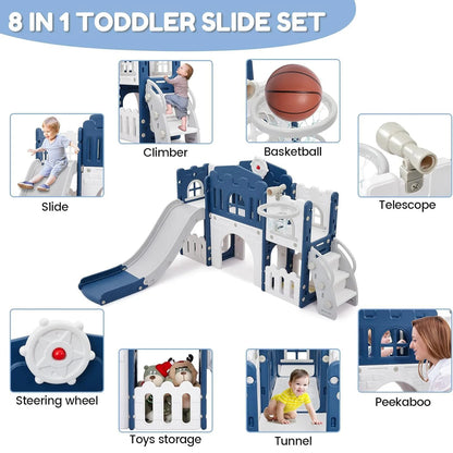 Children's Slide Outdoor Indoor Domestic Baby Sports 8 in 1 Slide Playset Family Multifunction Amusement Park Toys