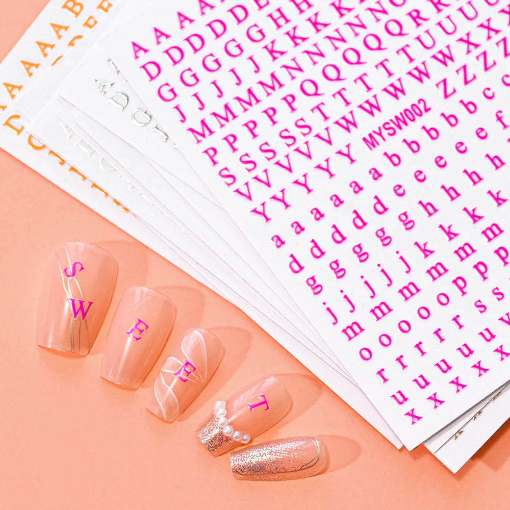 1Pcs 3D Alphabet Nail Sticker Laser Silver/Gold 26 English Letters Nail Art Decals Self Adhesive Manicure 8*10cm Letter Sticker