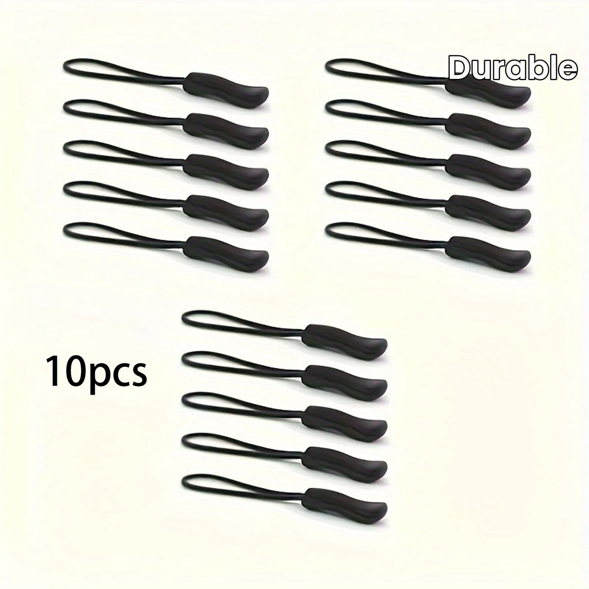 10 black plastic zipper puller, durable PVC zipper puller, suitable for bags, backpacks, clothes, suitcases, etc