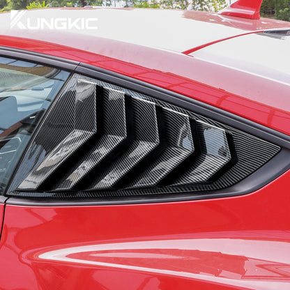 For Ford Mustang 2024 2025 2026 GT S650 Gloss Black Carbon Fiber Pattern Rear Windshield Side Spoiler Splitter Triangle Louver