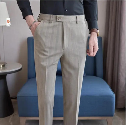 Men Plaid Wedding Dress Trousers High Quality Male Boutique Formal Wear Slim Suits Pants Men British Style Business Suit Pants