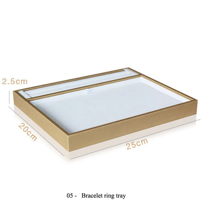 Luxury Gold White PU Leather Necklace Ring Earring Holder Jewelry Tray Series Jewelry Disply Jewellery Organizer Box