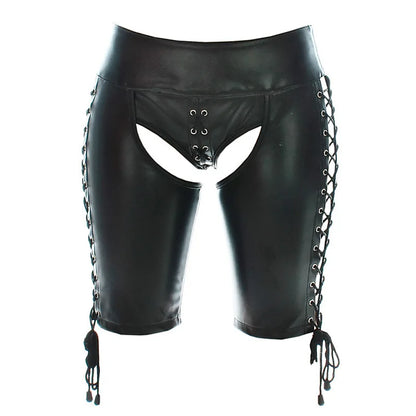 Men PU Leather Open Crotch Shorts Lace Up Adjustable Fetish Pants Buttless Underwear BDSM Lingerie Costume Adult Wear for Men