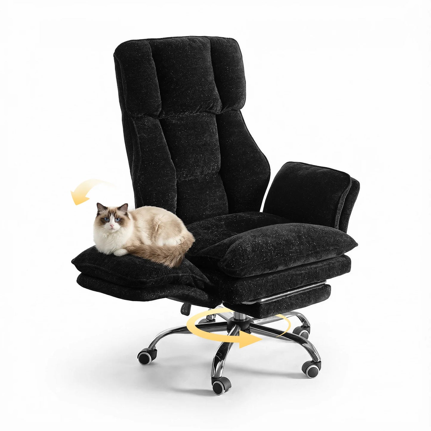 Pet Friendly Ergonomic Office Chair with Armrests, Cat Side Seat 360° Swivel Reclining Desk Chair for Cat Owners Furry Companion Work Chair with Footrest