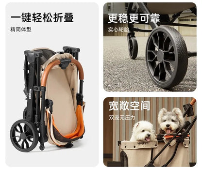 Foldable Pet Stroller Smooth Shockproof Stable Breathable Washable Outdoor Travel Cart for Dogs Cats