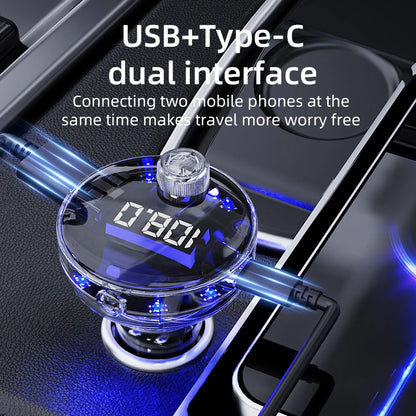Transparent Car Bluetooth 5.4 FM Transmitter Handsfree Wireless Car Kit Colorful Light Car Charger Mp3 Player FM Modulator