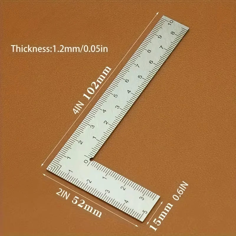 Mini L-Shaped Stainless Steel Ruler - High-Precision Thick Right Angle Tool for Leather Craft & Small Measurements