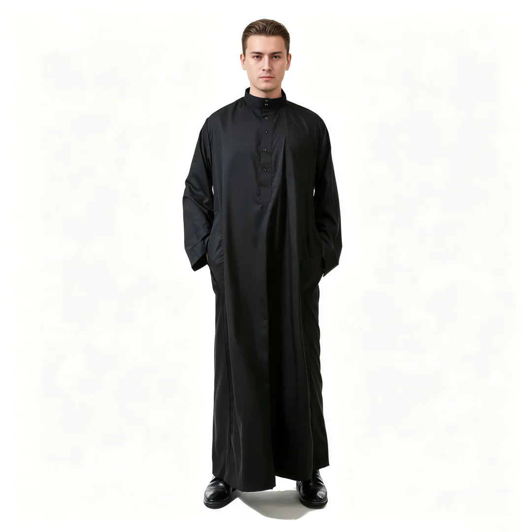 Men's Saudi Arabic Stand Collar Long Sleeve Robe Ramadan Muslim Robe Middle East Islamic Clothing