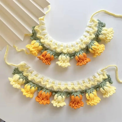 Neck Accessories Orchid Bell Flower Knitted Pet Collar Patchwork Sweet Pet Drool Scarf Lace-up Pet Drool Bib Cats