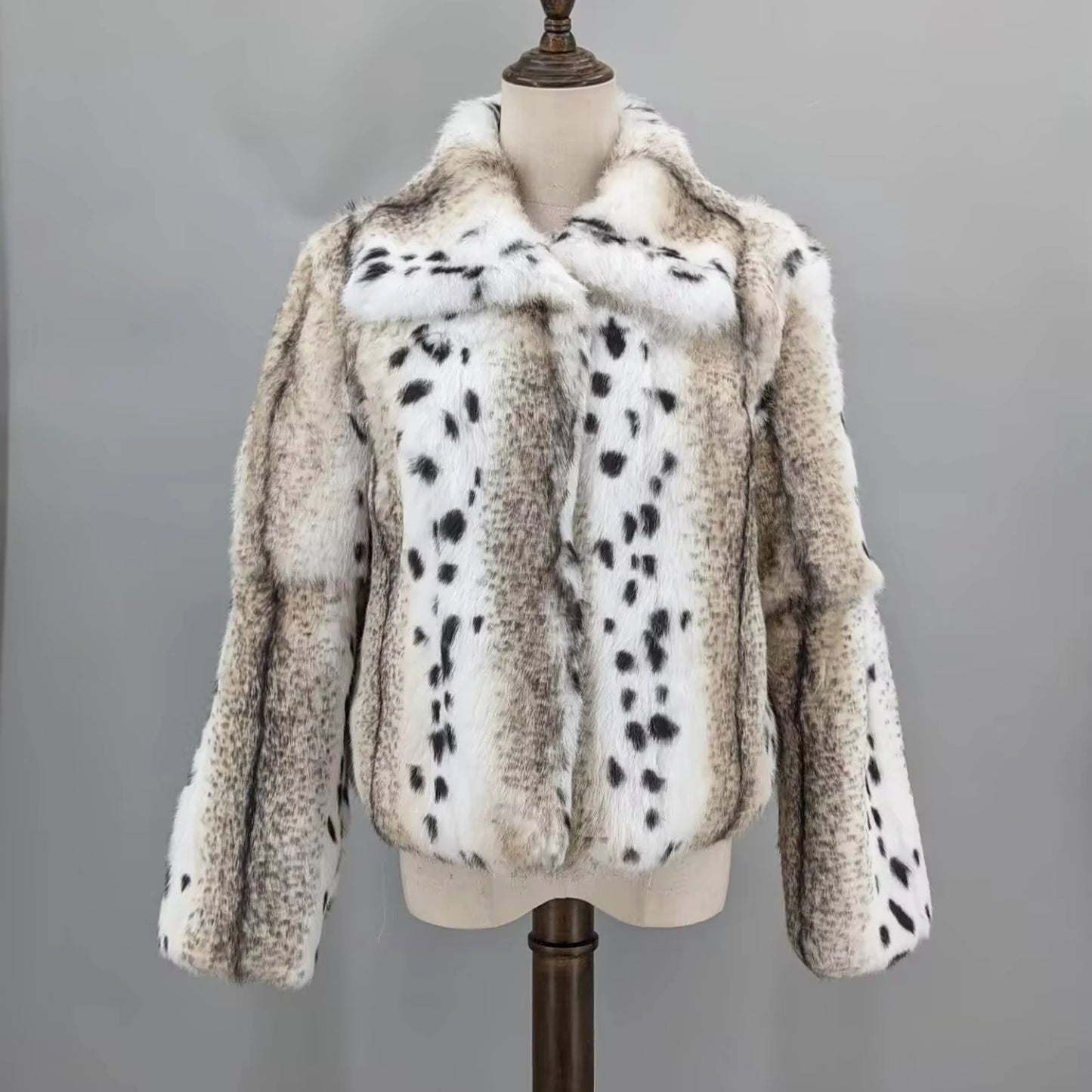 Women Real Rabbit Fur Coat High Collar Winter Jacket Make of One Rabbit Fur Cross Mink Pattern