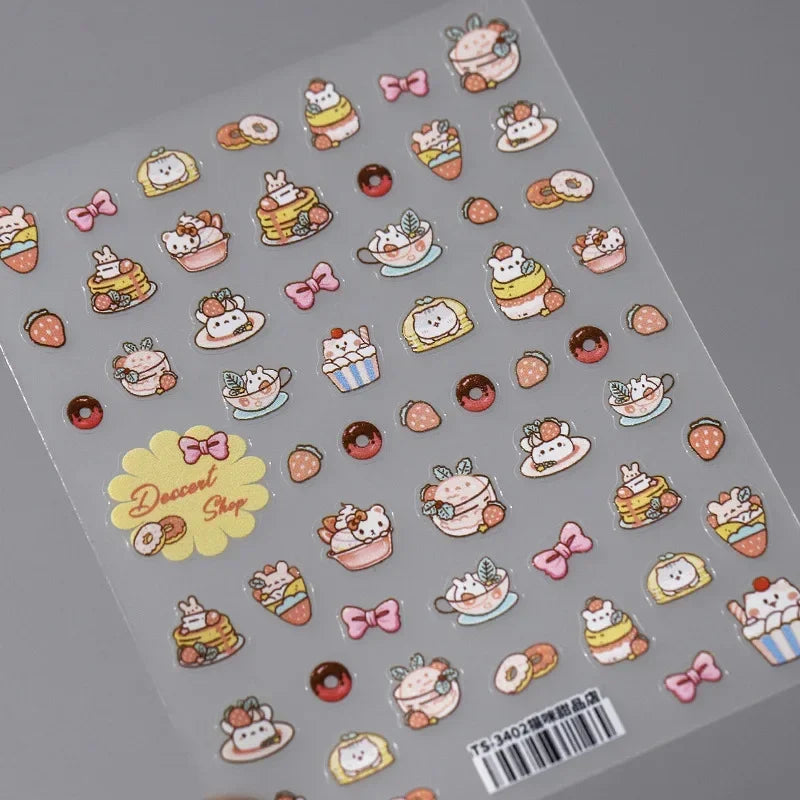 5D Pudding Jelly Dessert Fruit Cherry Pink Claw Print Bowknot Tie knot Love Heart Stars Nail Art Sticker Adhesive Manicure Decal