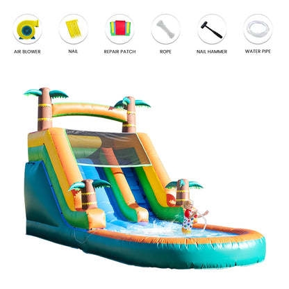 6.4m Commercial Inflatable Bounce House Tropical Water Slide Pool 950w Blower Children's playground, children's toys