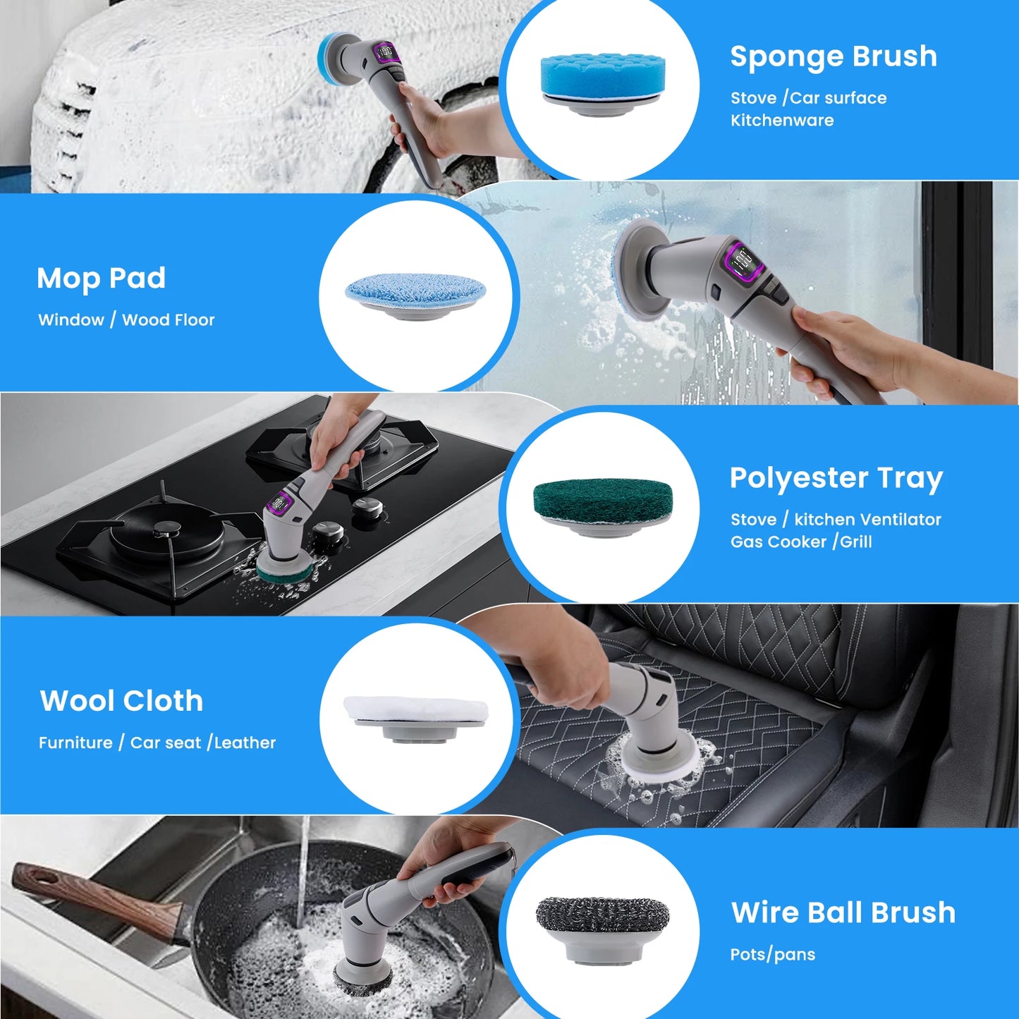 Rechargeable Electric Spin Scrubber, 3 Speed Settings, with Extendable Handle and Voice Prompts, for Whole House Clean