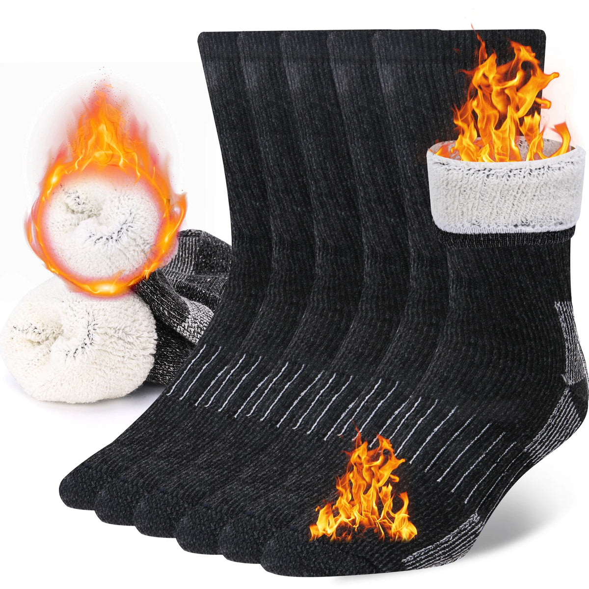 3 Pairs Men Women Merino Wool Crew Socks Thickened Thermal and Warm Socks for Winter Work Outdoor Hiking Running Sports Large
