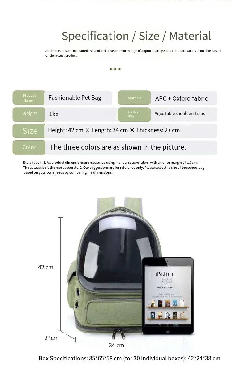 2026 New Portable Cat Bag Transparent Space Cabin Shoulder Dog Cat Travel Small Pet Bag Adjustable Shoulder Strap