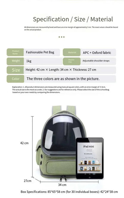 2026 New Portable Cat Bag Transparent Space Cabin Shoulder Dog Cat Travel Small Pet Bag Adjustable Shoulder Strap