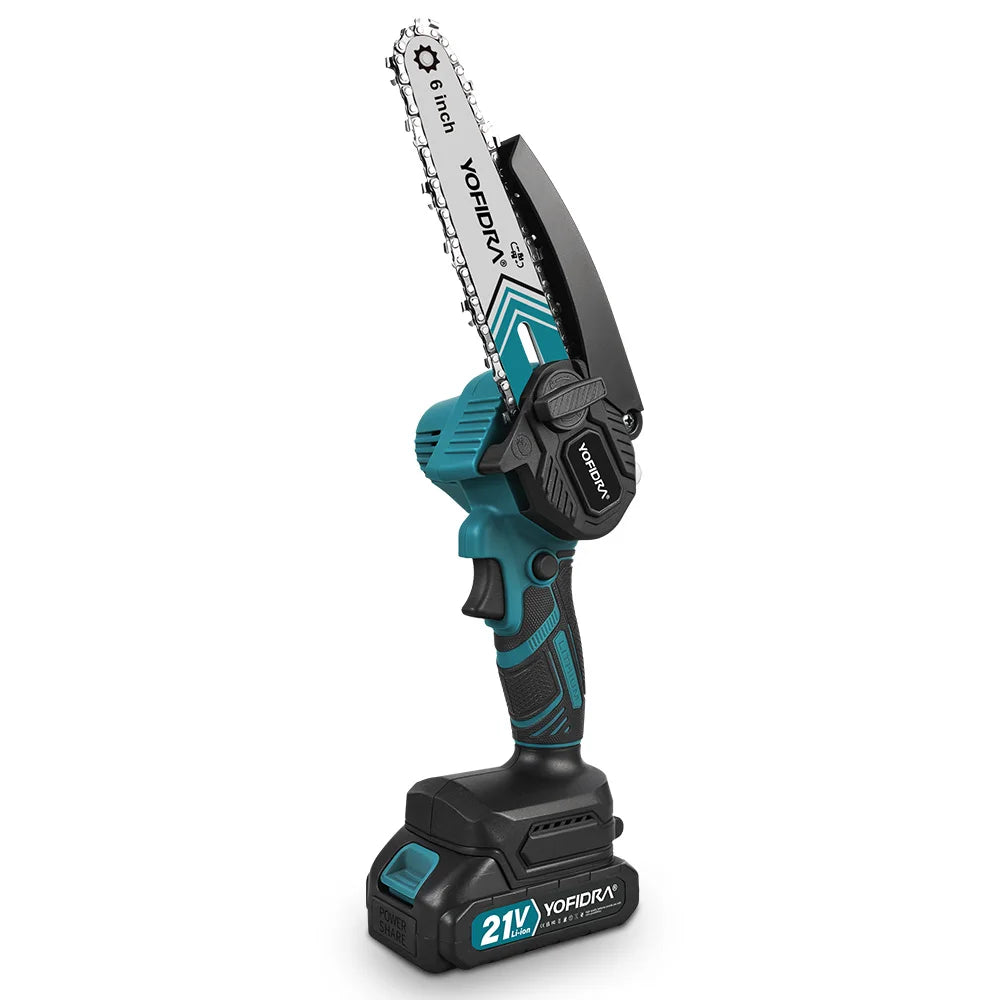 YOFIDRA 6 Inch Electric Chainsaw Cordless Oiler Garden Wood Cutting Logging Pruning Saw Power Tool For Makita 21V Battery Pin