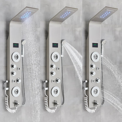 Black LED Light Shower Faucet Bathroom SPA Massage Jet Shower Column System Waterfall Rain Shower Panel Bidet Sprayer Tap