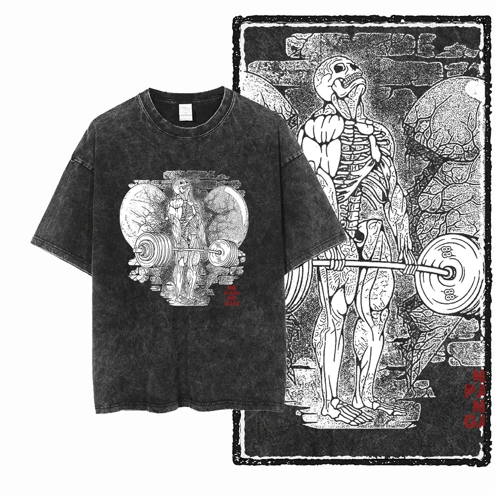 YG BODY BUILDING Printed Cotton Acid Washed Graphic Unisex T Shirt Cool CROSSFIT Streetwear Men Tshirts Big Size Tee for Men