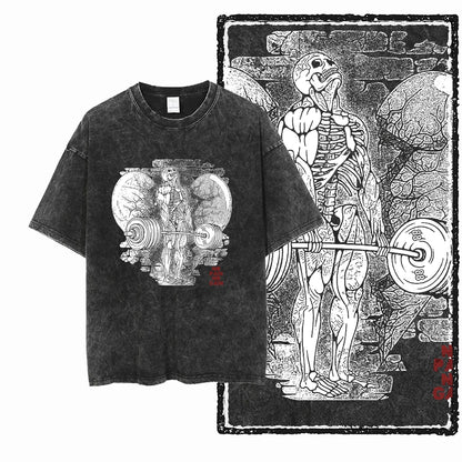 YG BODY BUILDING Printed Cotton Acid Washed Graphic Unisex T Shirt Cool CROSSFIT Streetwear Men Tshirts Big Size Tee for Men