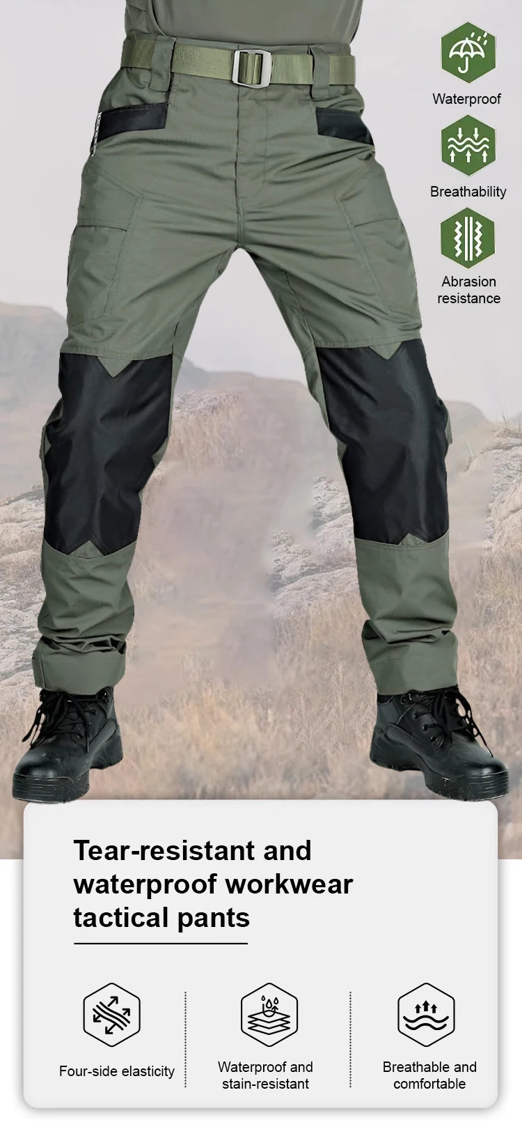 Men's Tactical Pants Outdoor Multi-functional Training Pants with Pockets Waterproof Quick-drying Cargo Pants