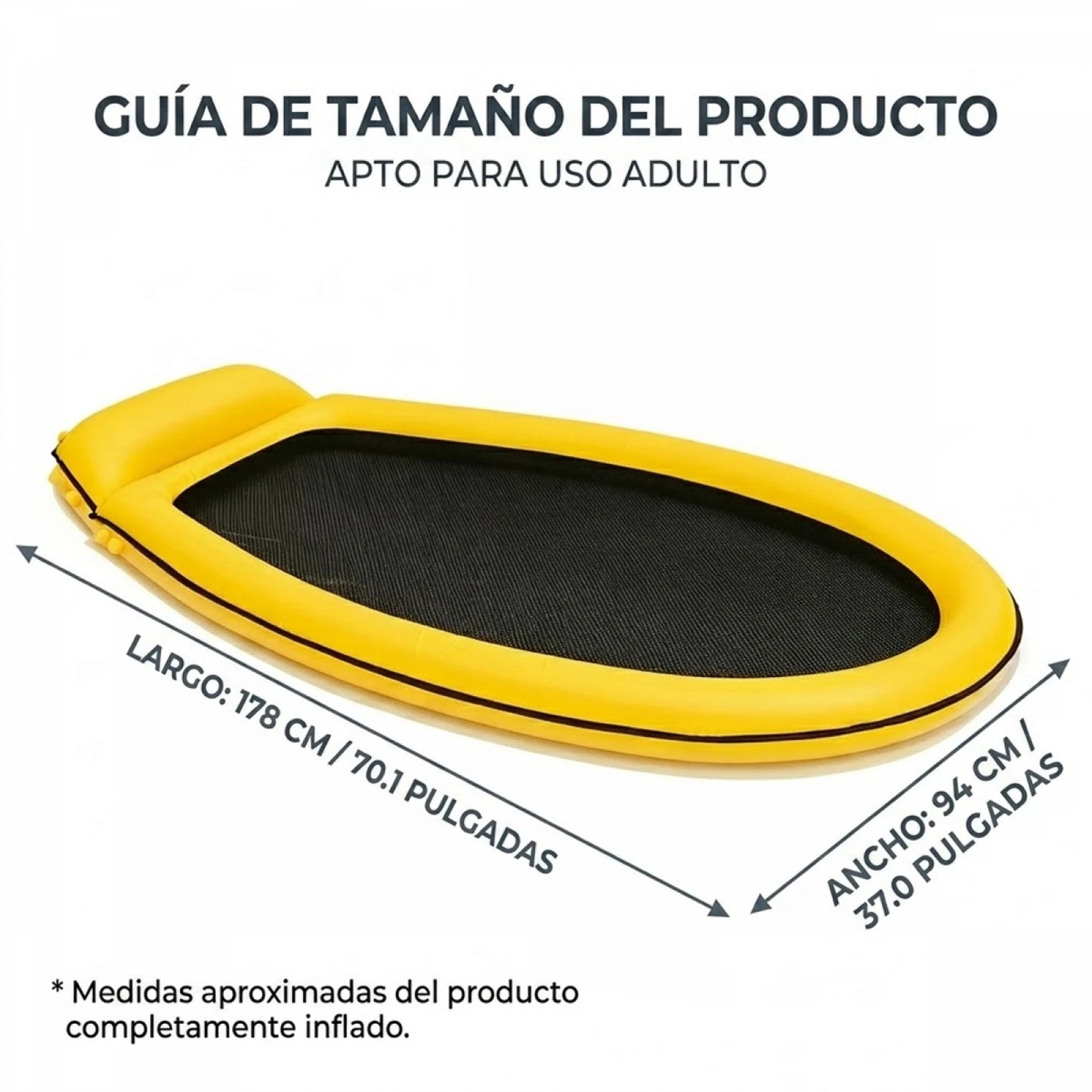 Inflatable adult floating mat 178x94cm integrated headrest breathable mesh durable PVC max load 110kg safety valve pool beach lake easy to inflate foldable summer