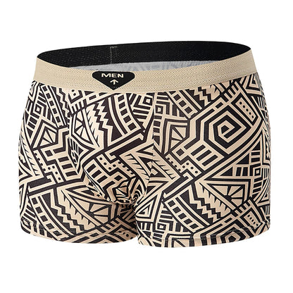 4-piece Set Of Men's Seasonal Fashionable Printed Underwear Comfortable Elastic Waist Flat Angle Pants Plus Size Casual Shorts