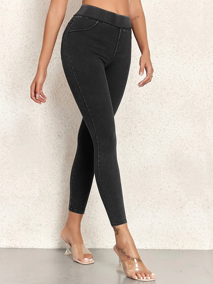 2025 New Fitness Imitation Jeans leggings Women High Waist Elastic Butt Lift Pocket Yoga Casual Leggings Slim Skinny Jeggings