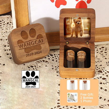 Personalized Pet Hair Memorial Box Custom Engraved Wooden Keepsake Container for Pet Hair Nails Teeth Pet Loss Sympathy Gift