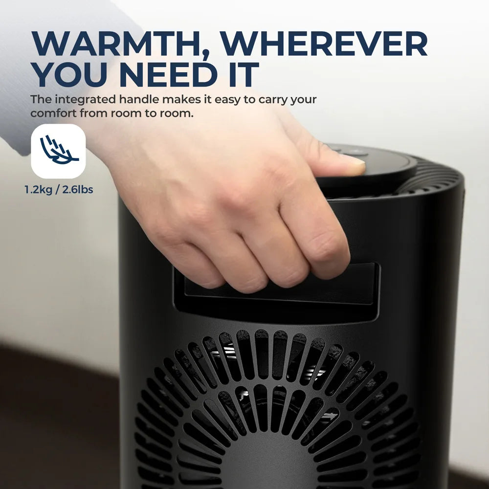 Portable Desktop Electric Space Heater, 80°Oscillating, 1200W PTC Ceramic Heater Fan for Bedroom, Office, Indoor Heating, Black