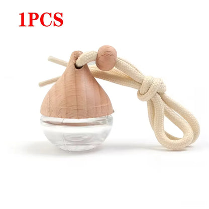 6ML Empty Car Air Freshener Pendant Perfume Glass Bottle With Wooden Caps Refillable Car Essential Oil Diffuser Bottle