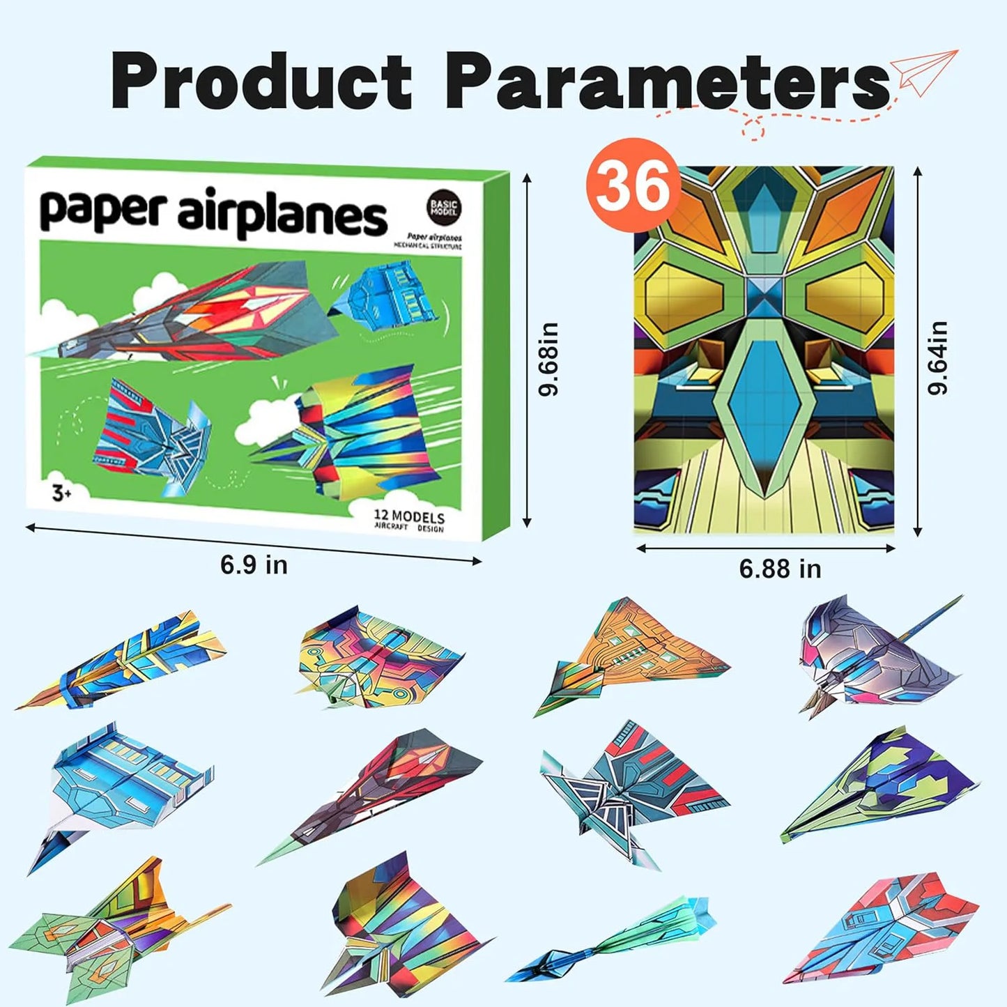 12 Styles Paper Airplane Kit Colorful Origami Paper Handmade Craft Plane Gift For Students Boys Girls
