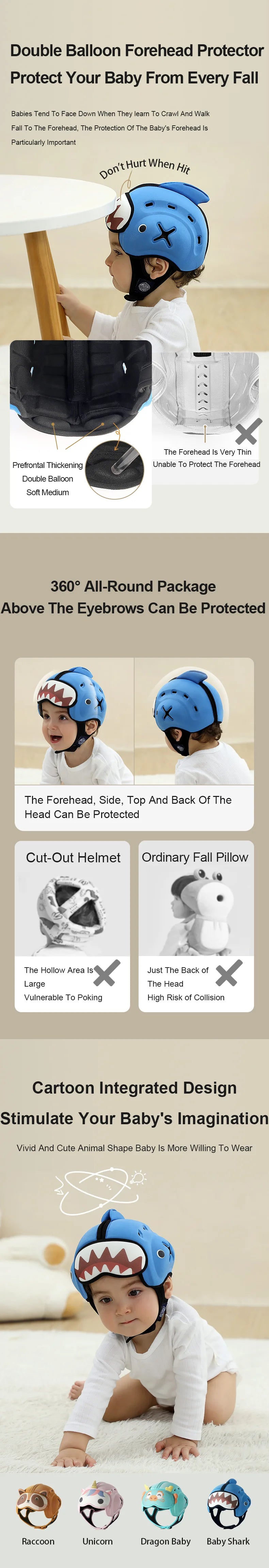 Baby Anti Fall Head Protection Hat Infant Learning Walk Breathable Helmet Toddler Safety Gear Caps for Walking and Crawling