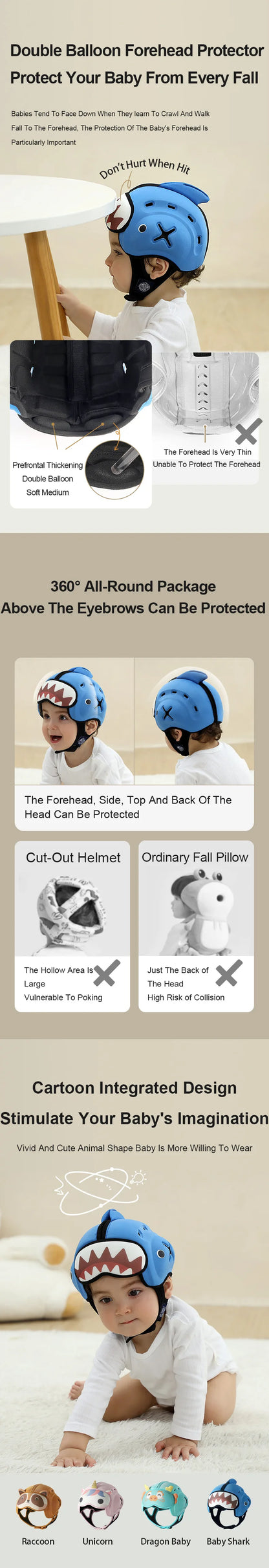 Baby Anti Fall Head Protection Hat Infant Learning Walk Breathable Helmet Toddler Safety Gear Caps for Walking and Crawling