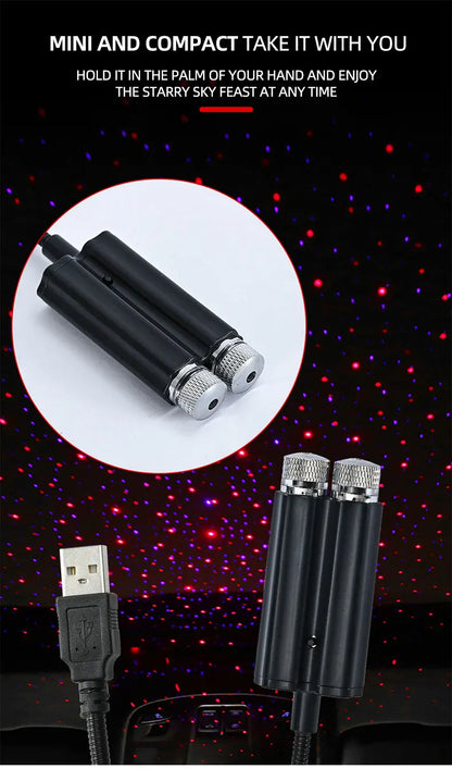 1pcs Car Interior Lights Roof Star Light USB LED Starry Atmosphere  Projector Decoration Night Party Decor Galaxy Light