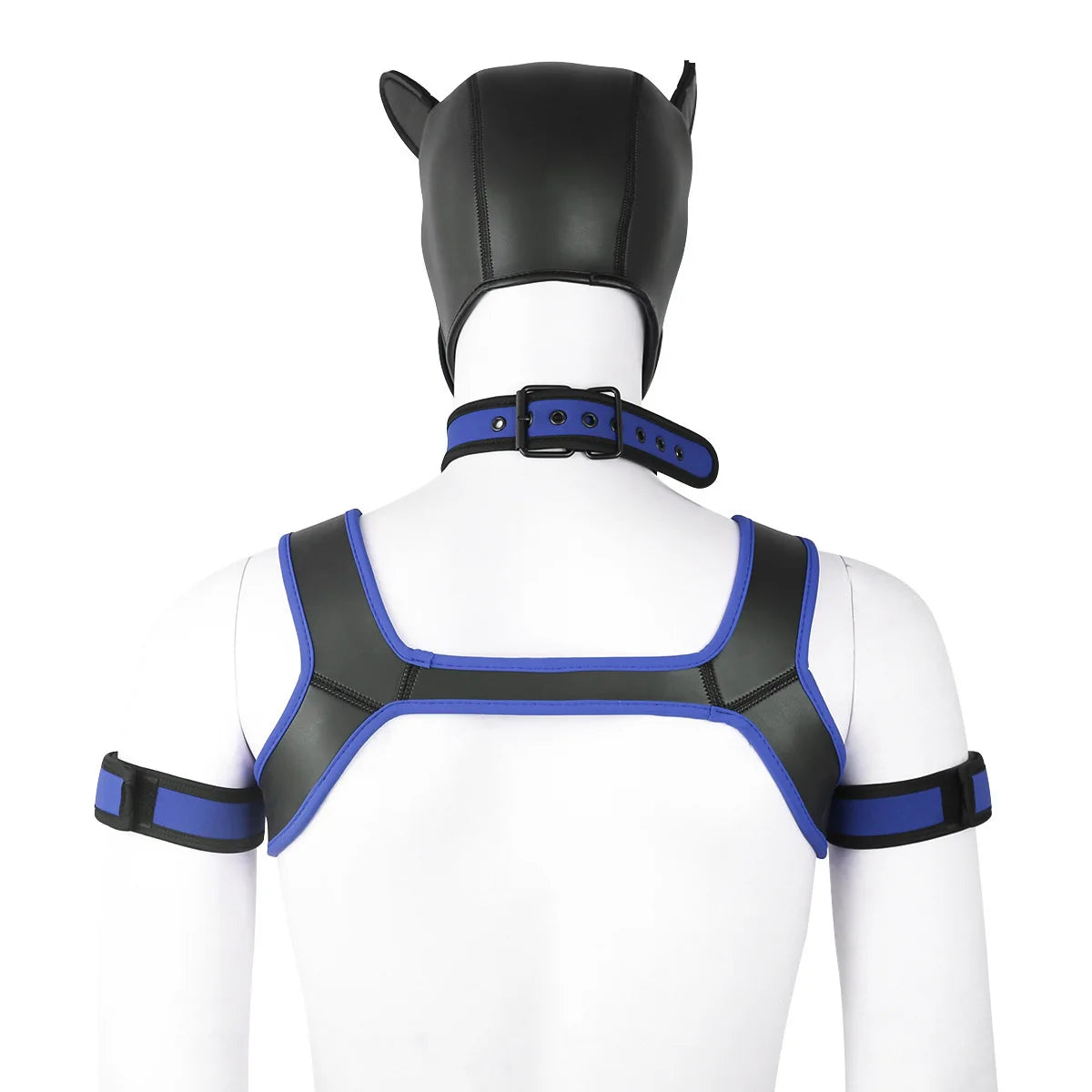 Large Size Puppy Cosplay Neoprene Fetish Hood Mask Kit with Chest Strap Collar Armband Sex Costumes for Bdsm Slave Role Play