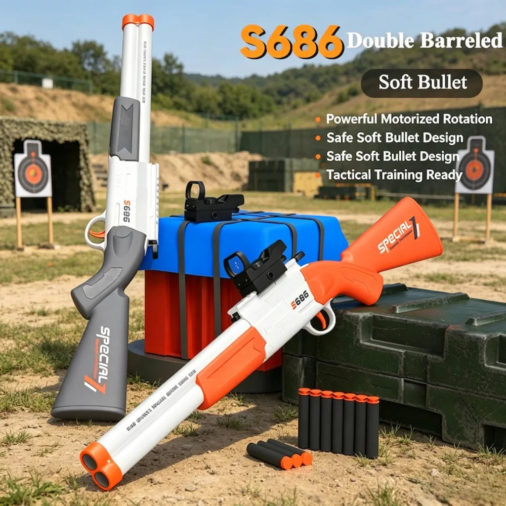 S686 Double Barrel Soft Bullet Toy Gun, Dual‑Shot Foam Dart Launcher with Sight Manual Loading Shooting Toy for Outdoor Game